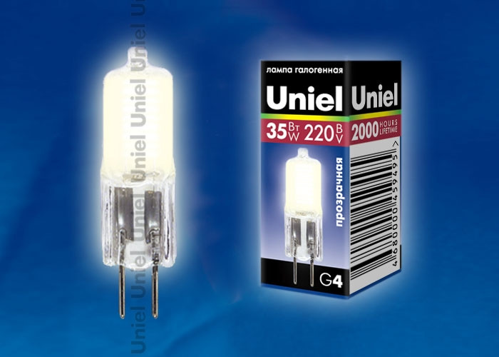 Лампа галогенная (02585) Uniel G4 35W прозрачная JC-220/35/G4 CL