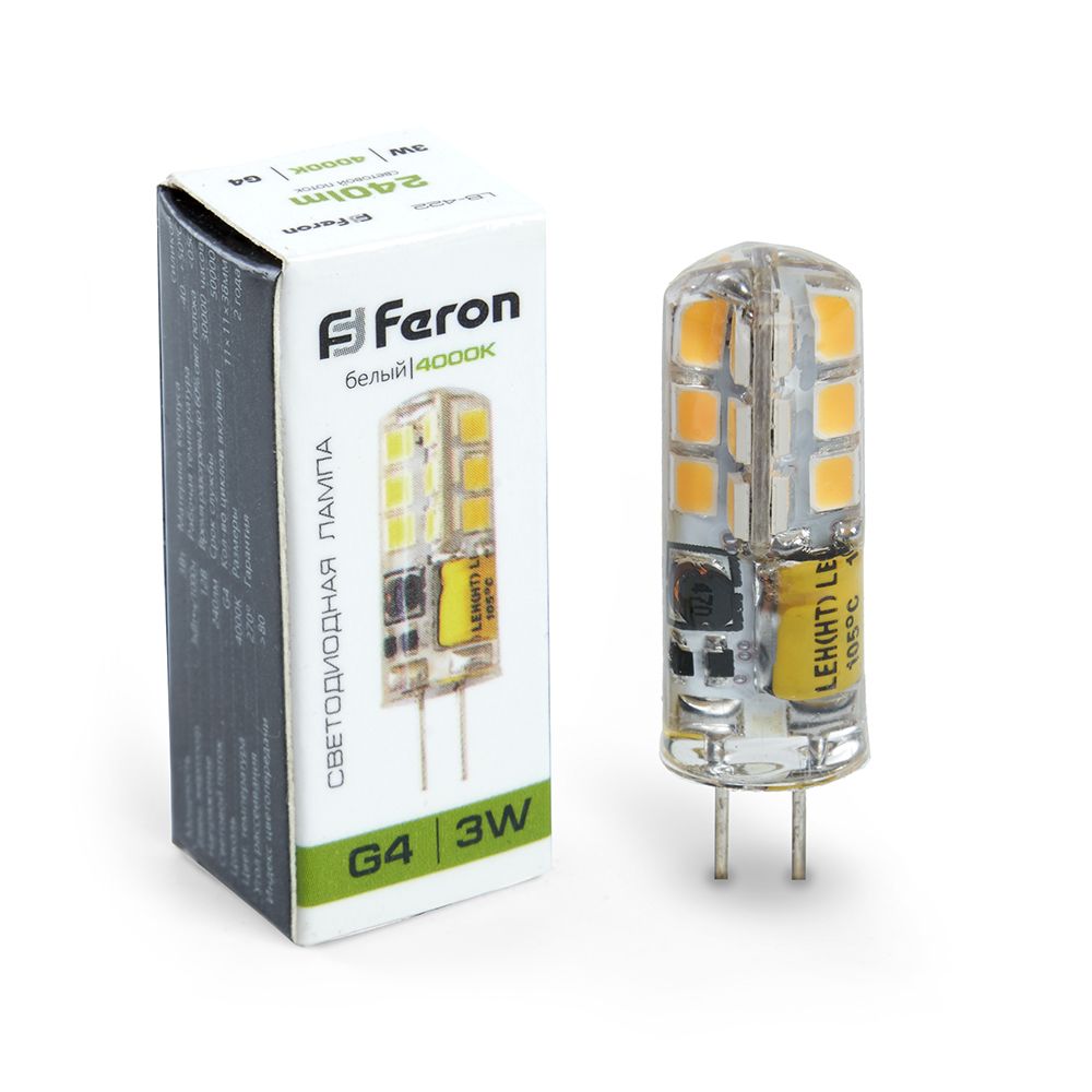 Лампа светодиодная Feron G4 3W 4000K Прямосторонняя Матовая LB-422 G4 3W 4000K 25532